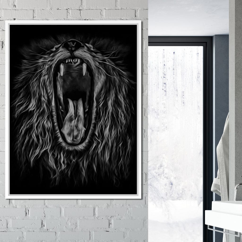 Black and White Roaring Lion Canvas Wall Art