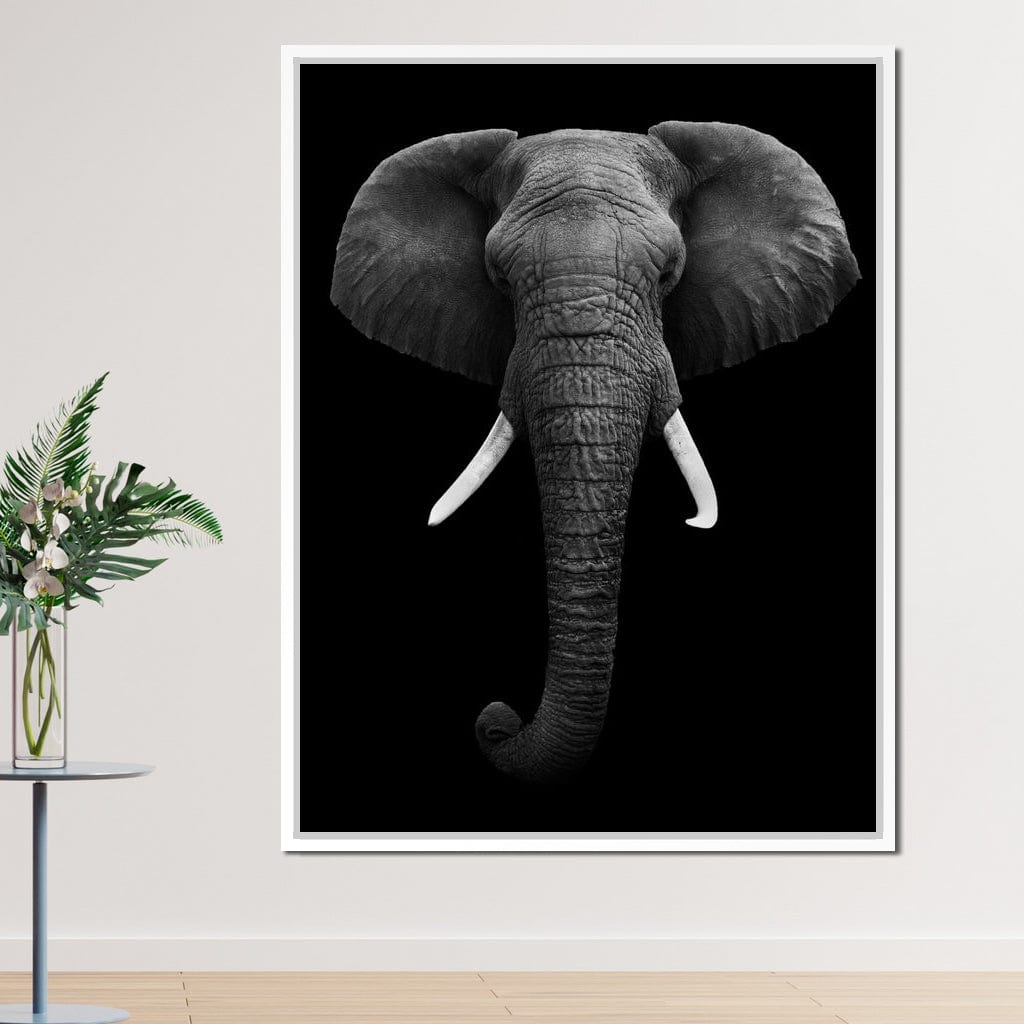 Black and White Elephant Face Canvas Wall Art