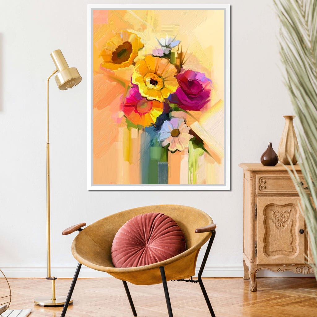 White Yellow & Red Flower Bouquet Canvas Wall Art