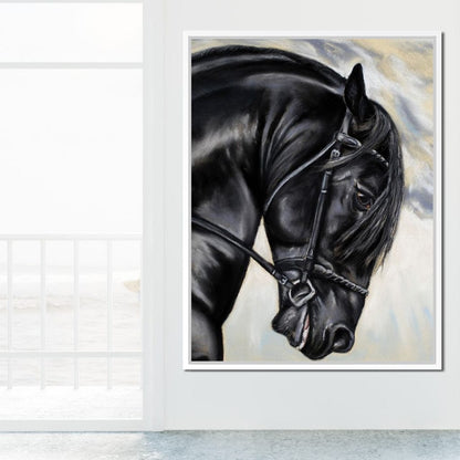 Black Friesian Horse Canvas Wall Art
