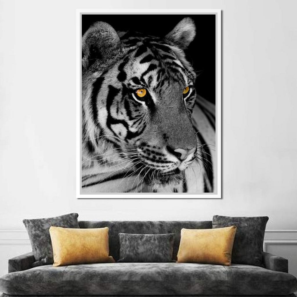 Black and White Tiger with Yellow Eyes Canvas Wall Art