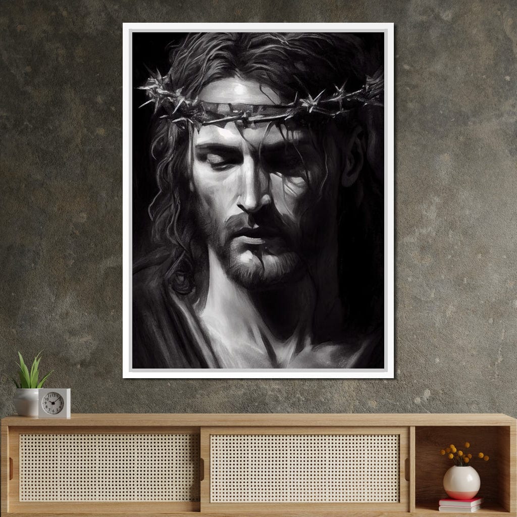 Black & White Jesus Portrait Canvas Wall Art