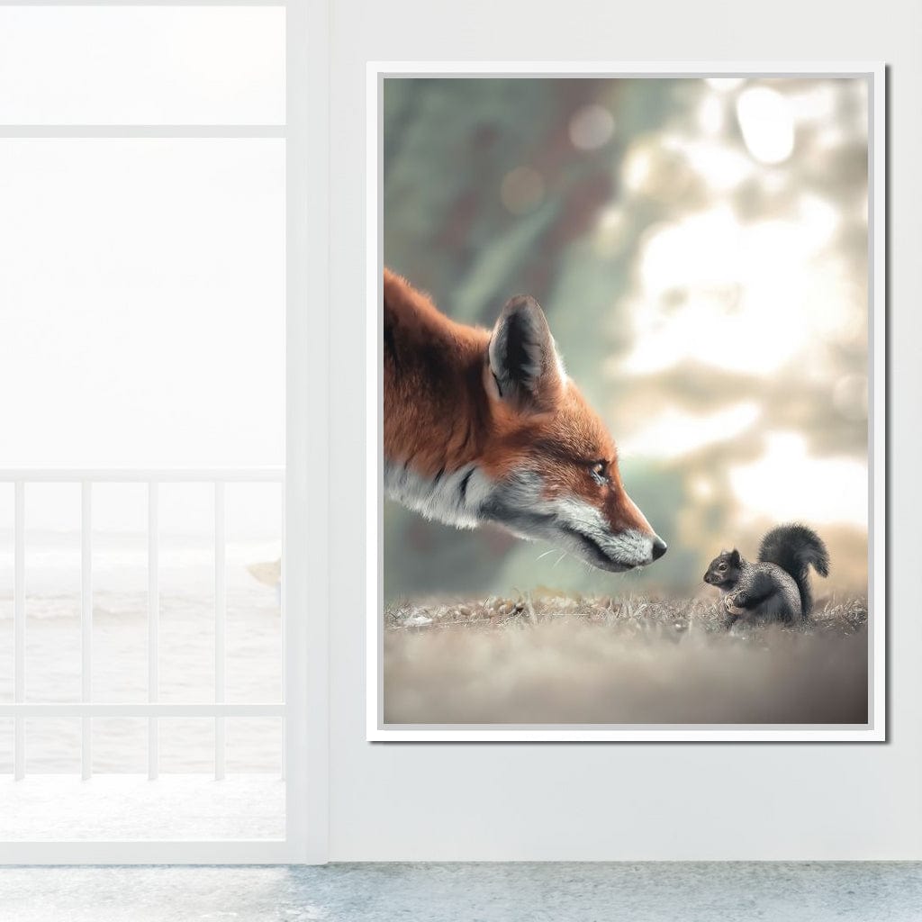 Fox Meets Squirrel Canvas Wall Art
