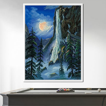 Moonlight Waterfall Canvas Wall Art