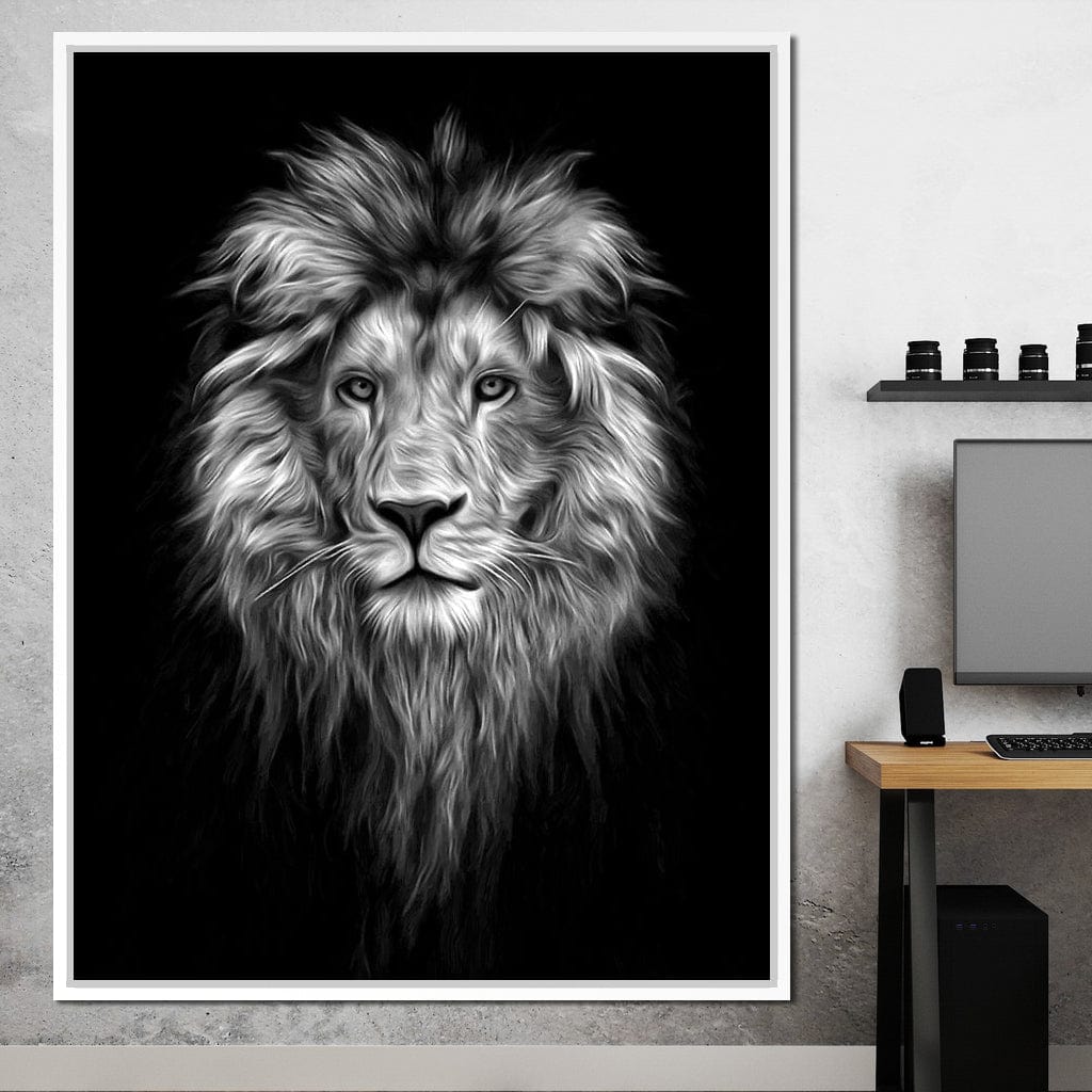 Black and White Lion Face Canvas Wall Art