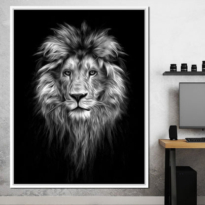 Black and White Lion Face Canvas Wall Art