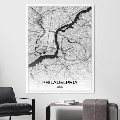 Map of Philadelphia, USA Canvas Wall Art