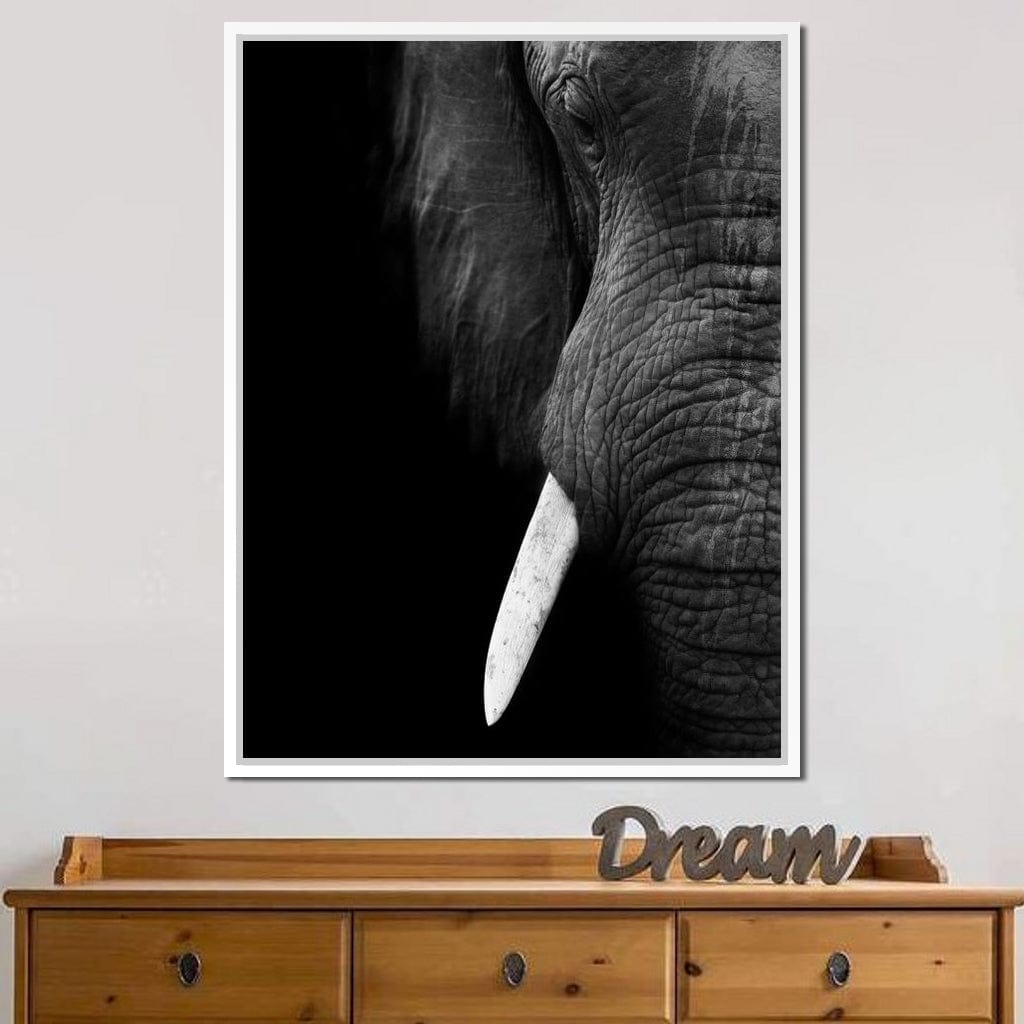 Black and White Elephant Close up Canvas Wall Art