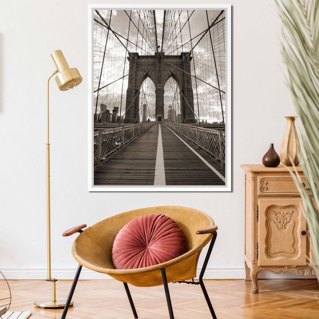 Brooklyn Bridge in Black & White Canvas Wall Art