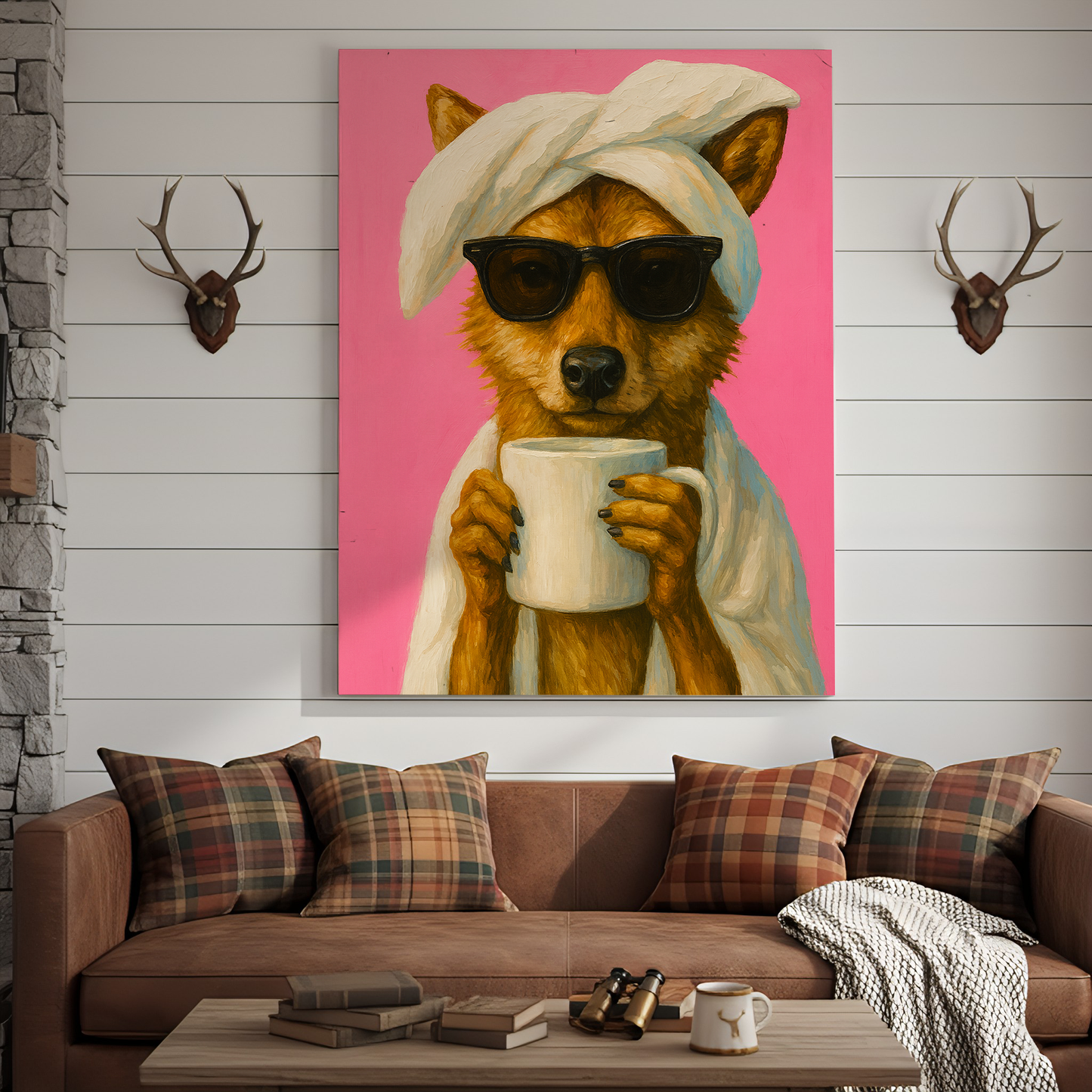 Wolf Morning Coffee 3D Wrapped Canvas Wall Art