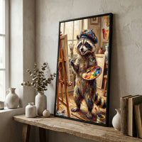 Artist Raccoon Painting on Easel Creative Studio Art Canvas Wall Art