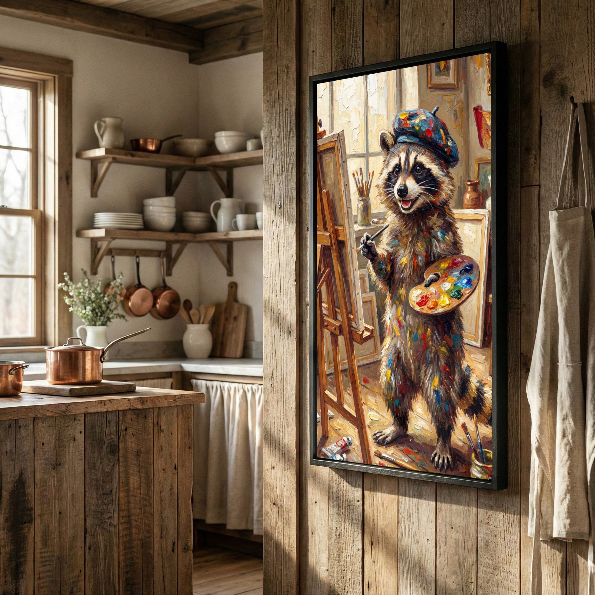 Artist Raccoon Painting on Easel Creative Studio Art Canvas Wall Art