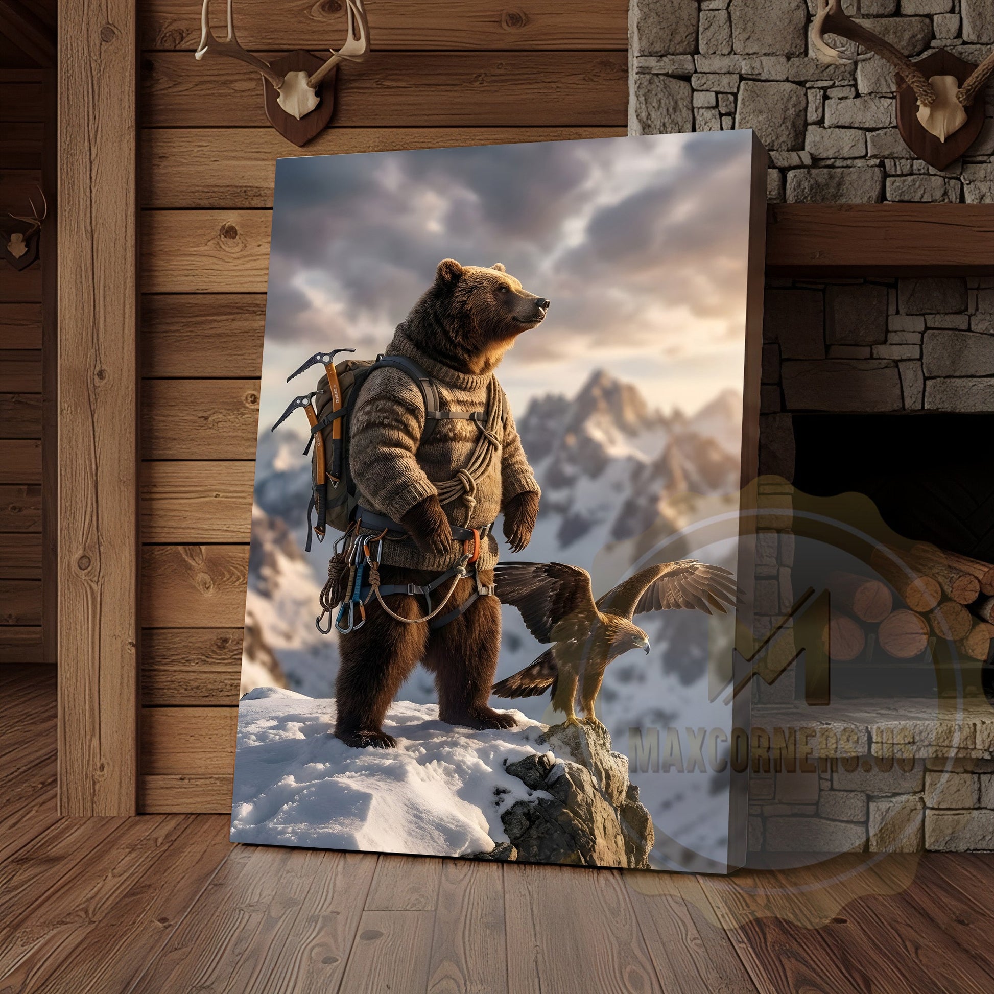 Majestic Bear Eagle Mountain Peak Canvas Wall Art