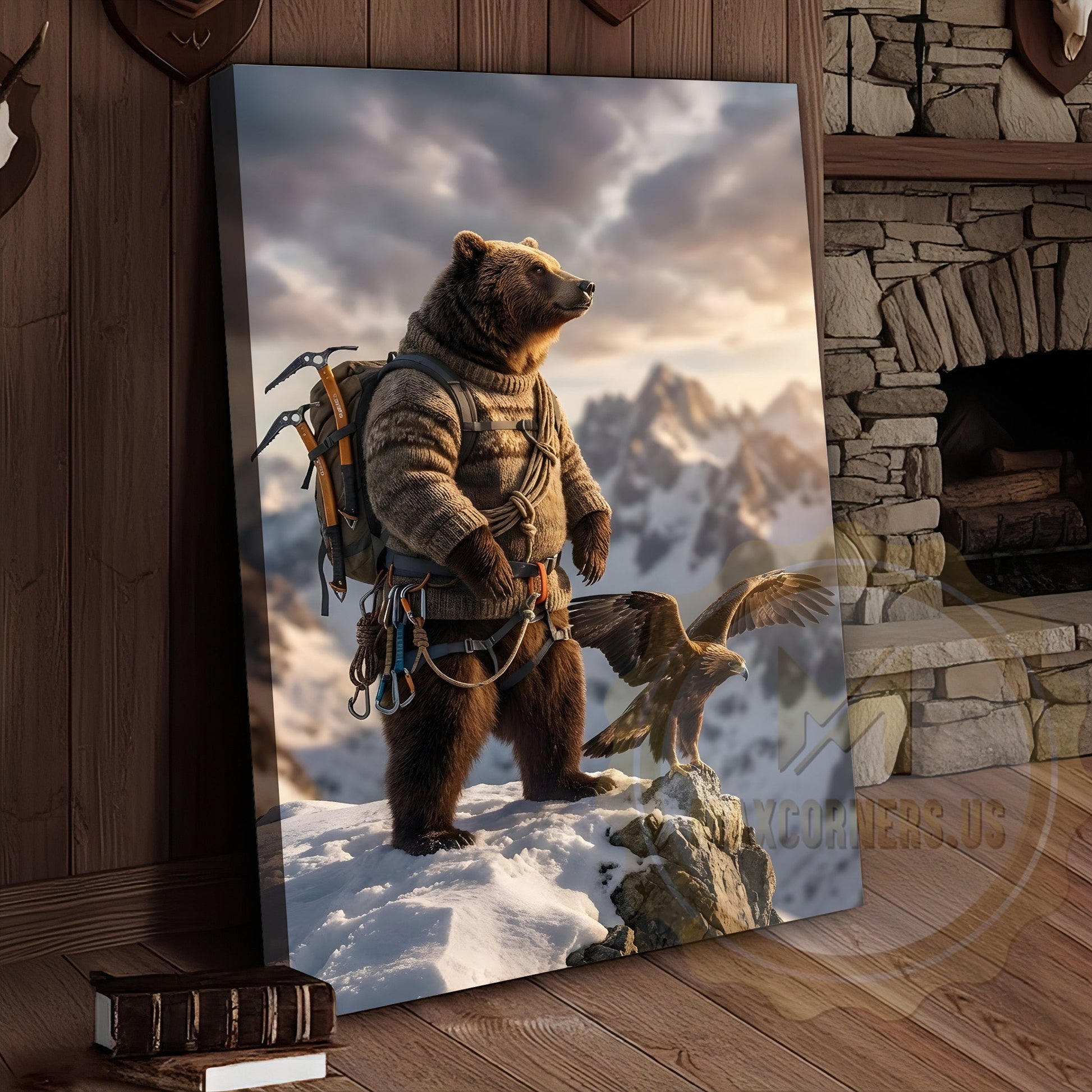 Majestic Bear Eagle Mountain Peak Canvas Wall Art