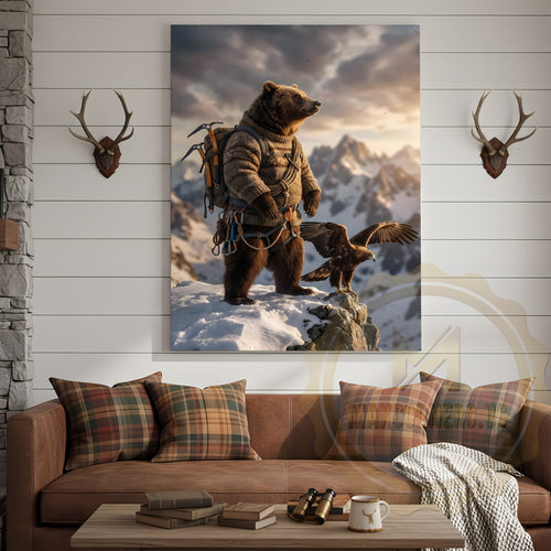 Majestic Bear Eagle Mountain Peak Canvas Wall Art