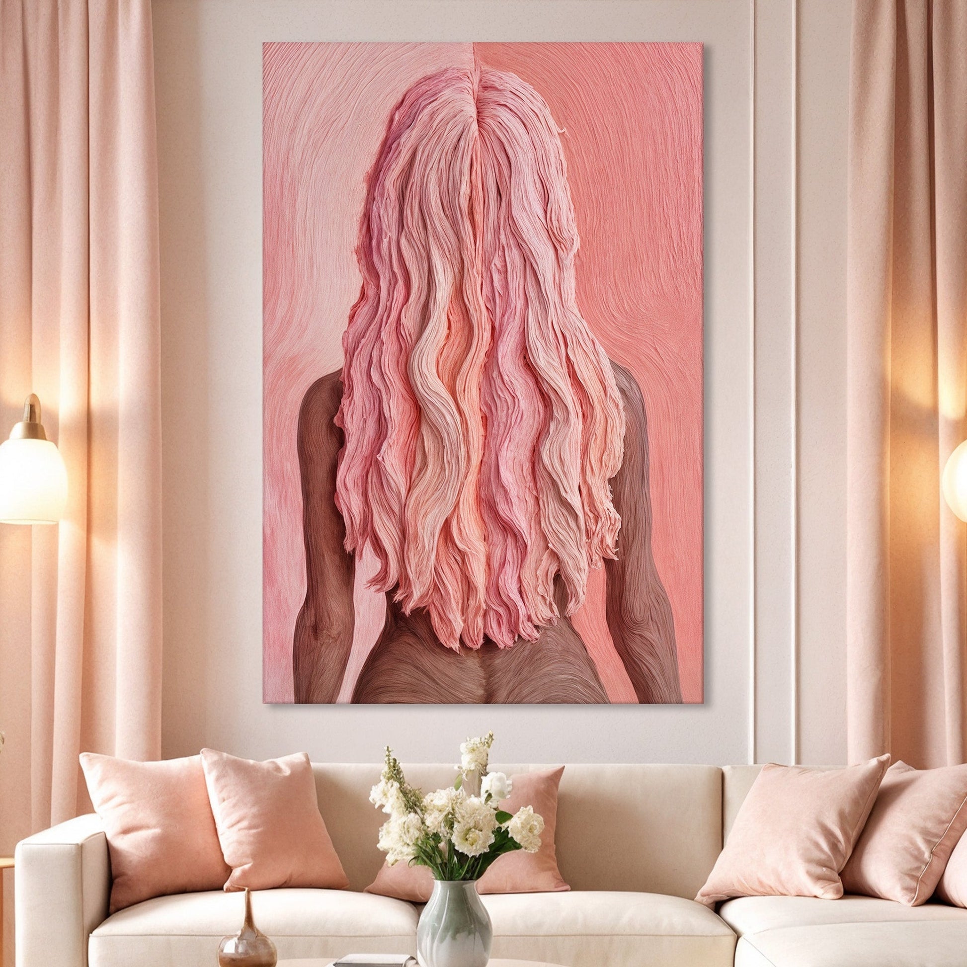 Pink Woman in Coral Abstract Wall Art