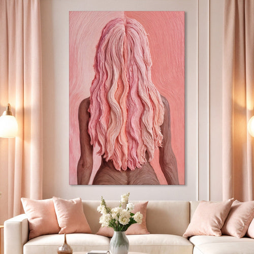 Pink Woman in Coral Abstract Wall Art