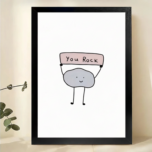 "You Rock" Minimalist Wall Art – Cute Encouragement Canvas Print on Natural Wood Frame