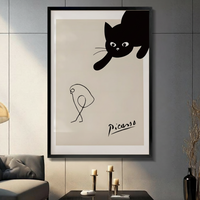 Picasso-Style Black Cat Minimalist Canvas Wall Art