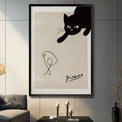 Picasso-Style Black Cat Minimalist Canvas Wall Art