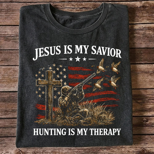 Jesus Is My Savior Hunting Is My Therapy T-Shirt, Christian Hunter Tee