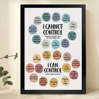 I Cannot Control / I Can Control Mental Health Check-In – Minimalist Therapy Wall Art on Natural Wood Canvas