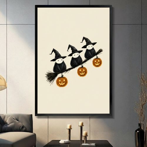 Halloween Witch Birds Pumpkin Canvas Art Wall Art