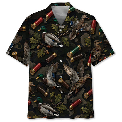 Vintage Duck Hunting Camouflage Black Hawaiian Shirt