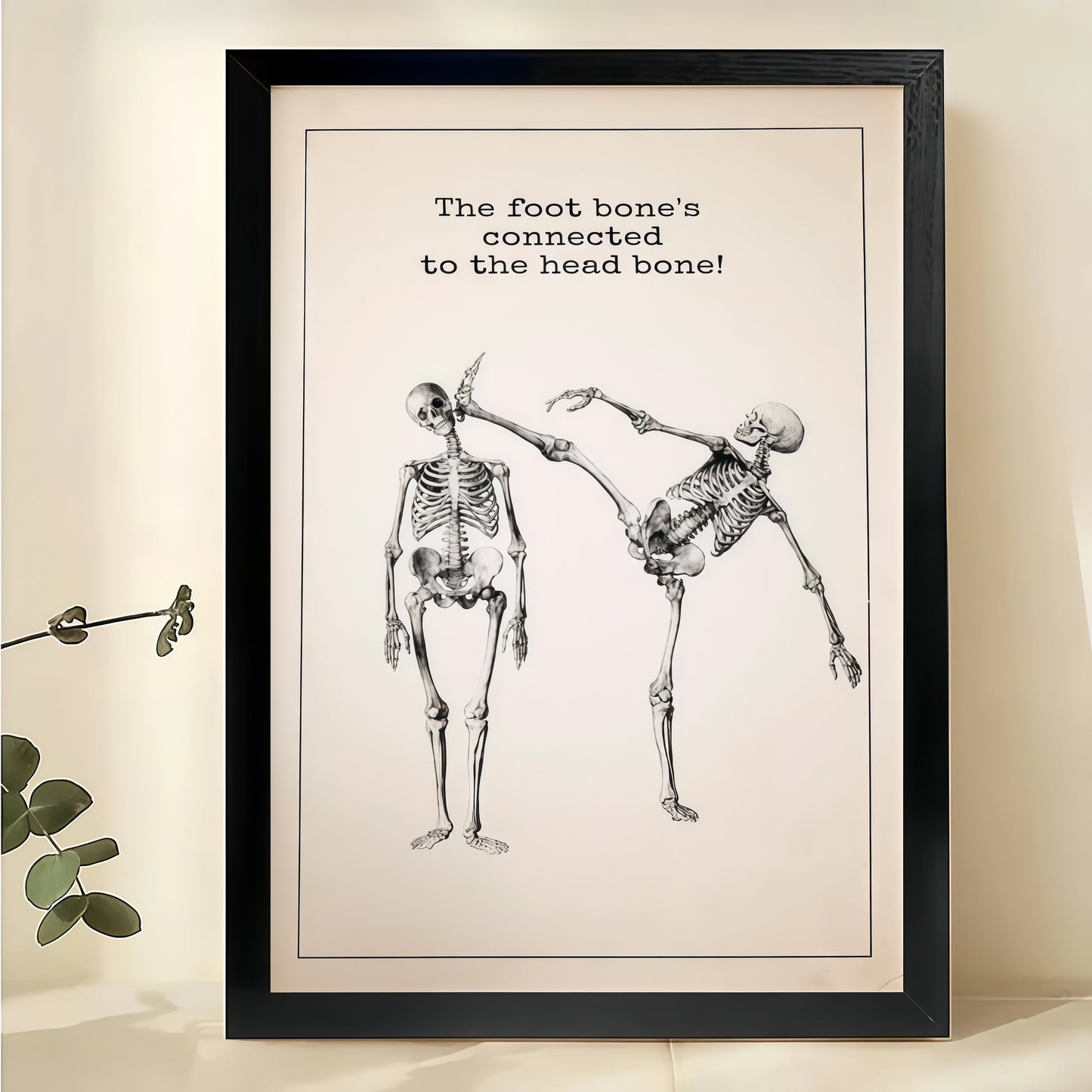 Dancing Skeletons Whimsical Wall Art | Funny Retro Quote Print for Living Room & Office