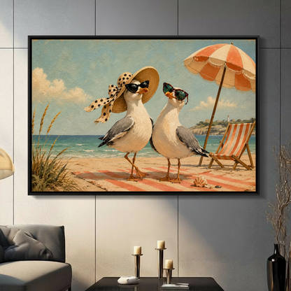 Retro Seagull Couple Canvas Art Wall Art
