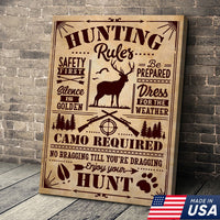 Hunting Rules Wall Art Canvas – Rustic Deer Hunting Lodge Decor – Safety First, Camo Required, Enjoy Your Hunt