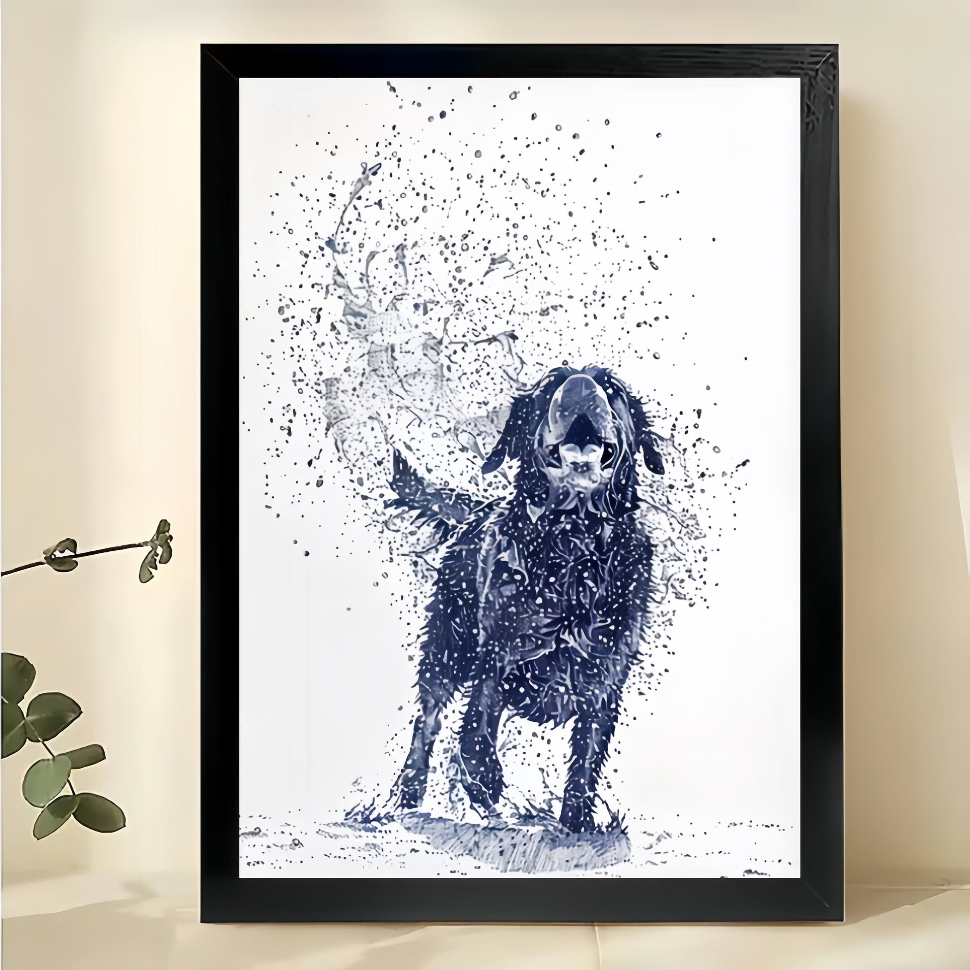 Splash Dog – Sketch Style Wet Dog Wall Art on Natural Wood Canvas