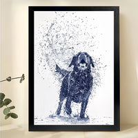 Splash Dog – Sketch Style Wet Dog Wall Art on Natural Wood Canvas