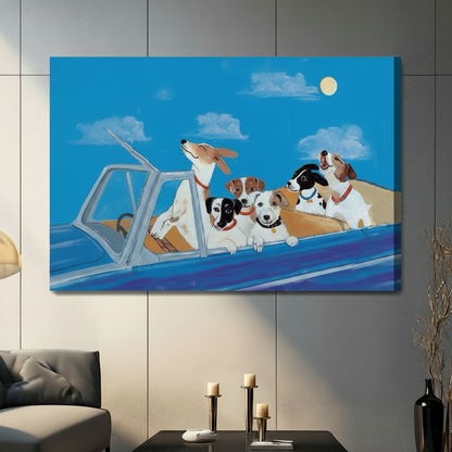 Dogs Joyride Night Illustrative Canvas Wall Art