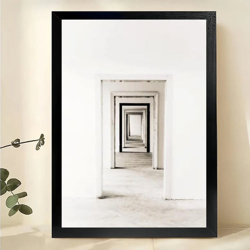 Minimalist Endless Corridor Wall Art – Modern Depth Perspective Framed Canvas Print