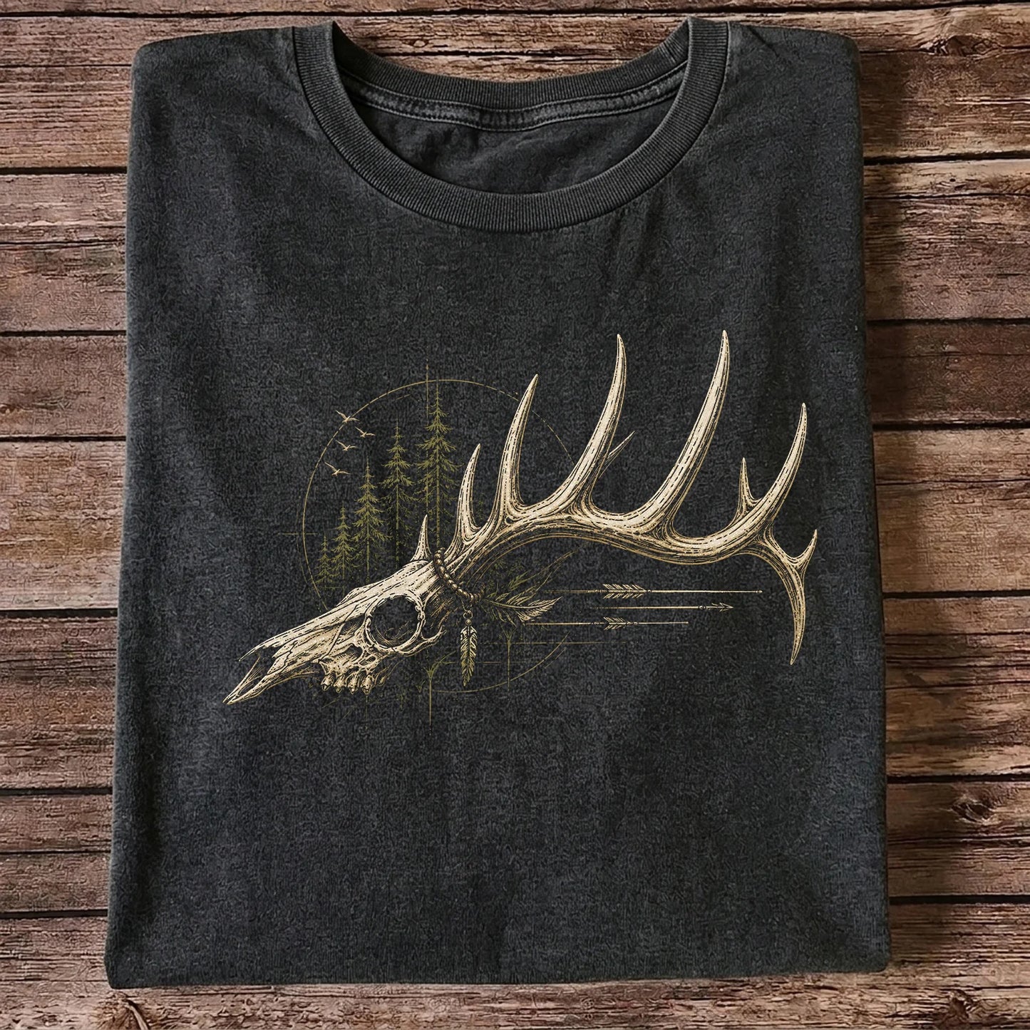 Deer Skull Antlers T-Shirt, Vintage Woodland Hunter Tee