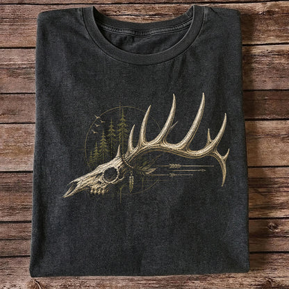 Deer Skull Antlers T-Shirt, Vintage Woodland Hunter Tee