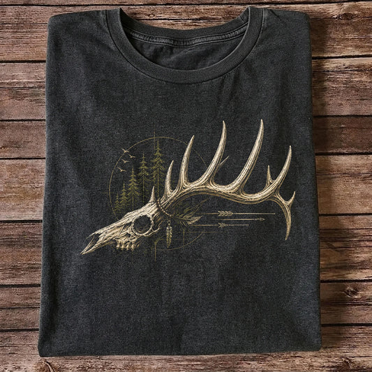 Deer Skull Antlers T-Shirt, Vintage Woodland Hunter Tee