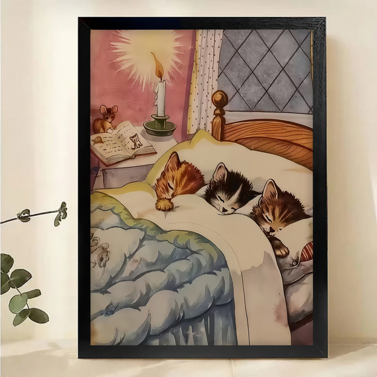 Sleeping Kittens Wall Art - Cozy Bedroom Canvas Print
