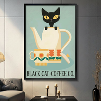Black Cat Coffee Co Retro Poster Canvas Wall Art