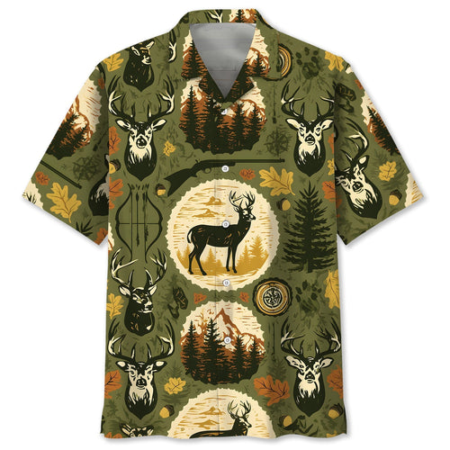 Retro Deer Hunting Badge Forest Hawaiian Shirt