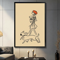 Parisian Girl Dogs Walk Minimalist Line Art Canvas Print