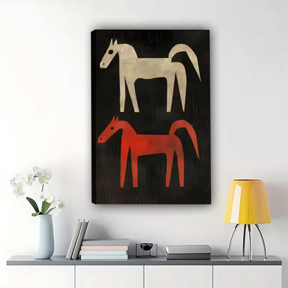 The Minimalist Horse Duo – Modern Abstract Wall Art on Natural Wood Canvas