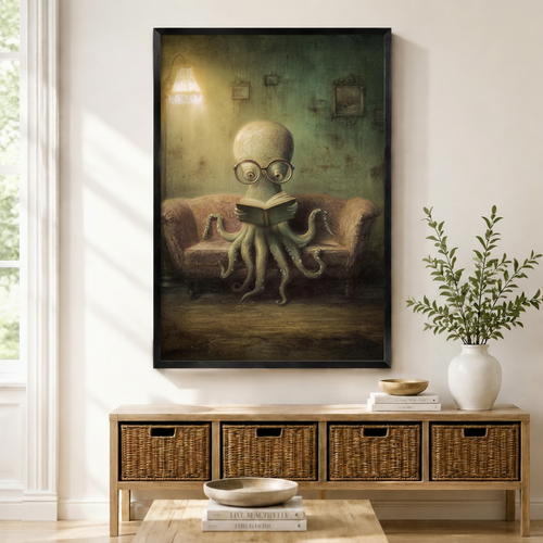 Bookish Octopus Reading Glasses Gothic Fantasy Canvas Print