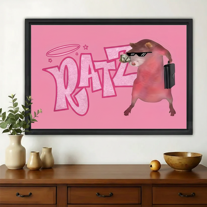Funny Pink "RATZ" Rat Banner Wall Art – Humorous Retro Rat Canvas Print