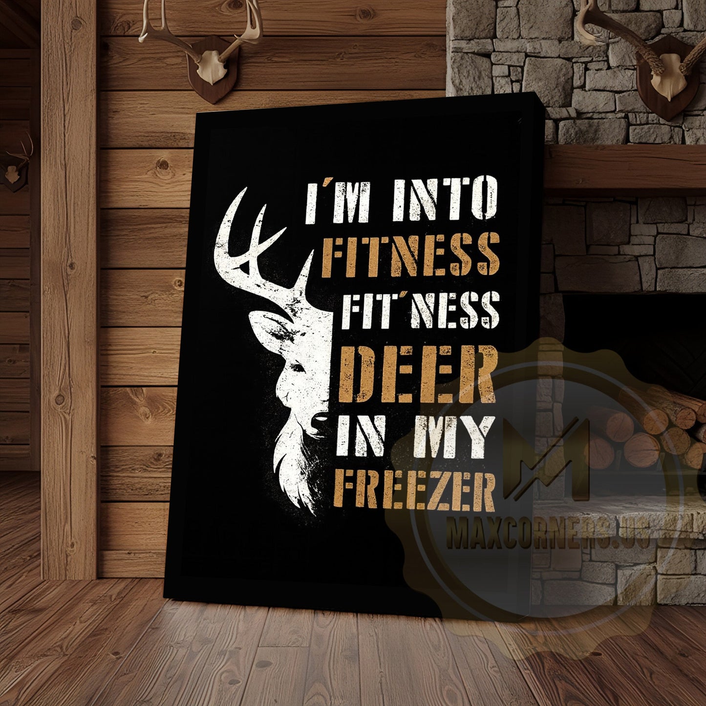 Funny Hunting Canvas Wall Art - I'm Into Fitness Deer in Freezer Print