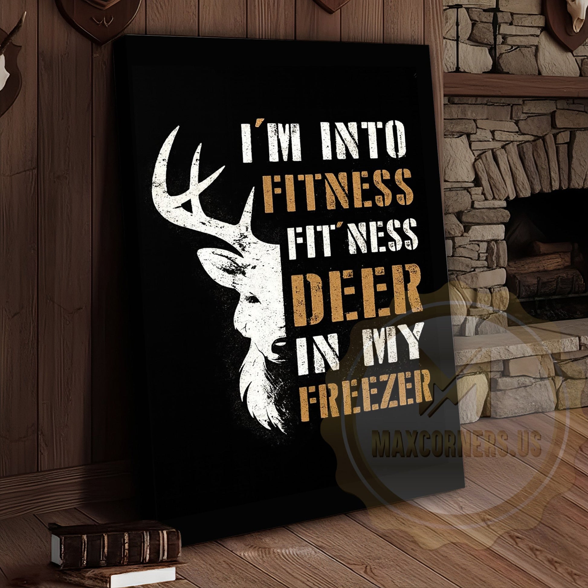 Funny Hunting Canvas Wall Art - I'm Into Fitness Deer in Freezer Print