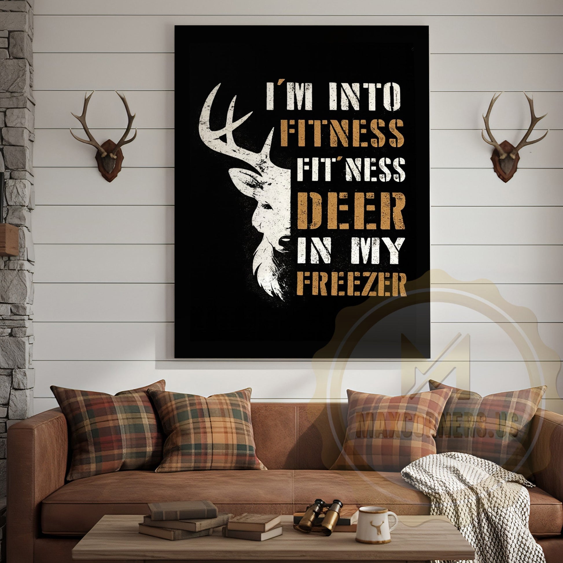 Funny Hunting Canvas Wall Art - I'm Into Fitness Deer in Freezer Print