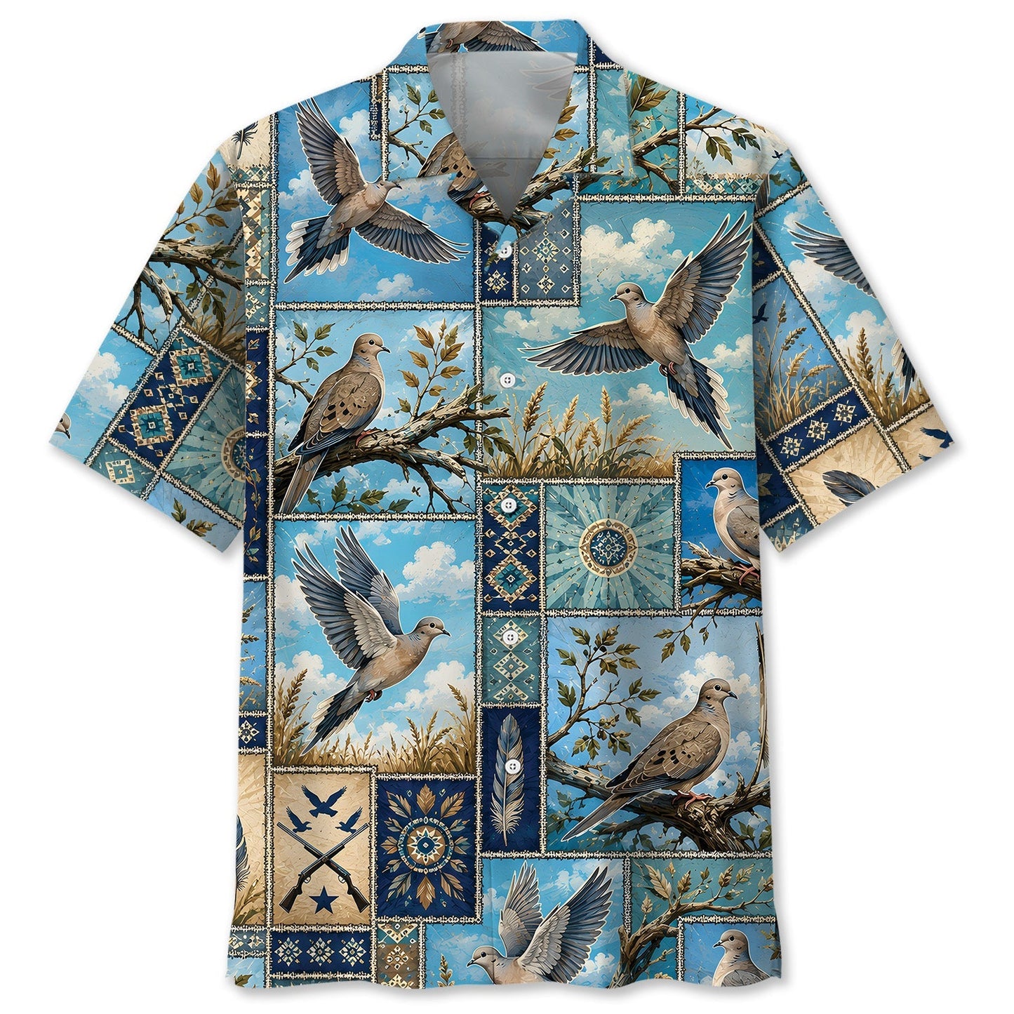 Dove Hunting Vintage Hunting Pattern Blue Hawaiian Shirt