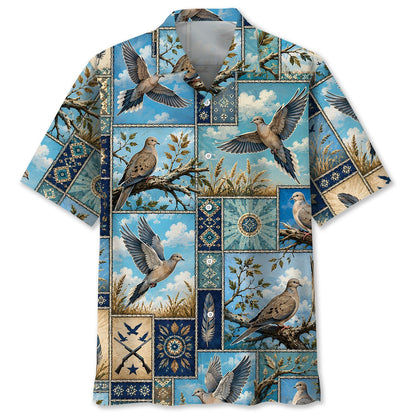 Dove Hunting Vintage Hunting Pattern Blue Hawaiian Shirt